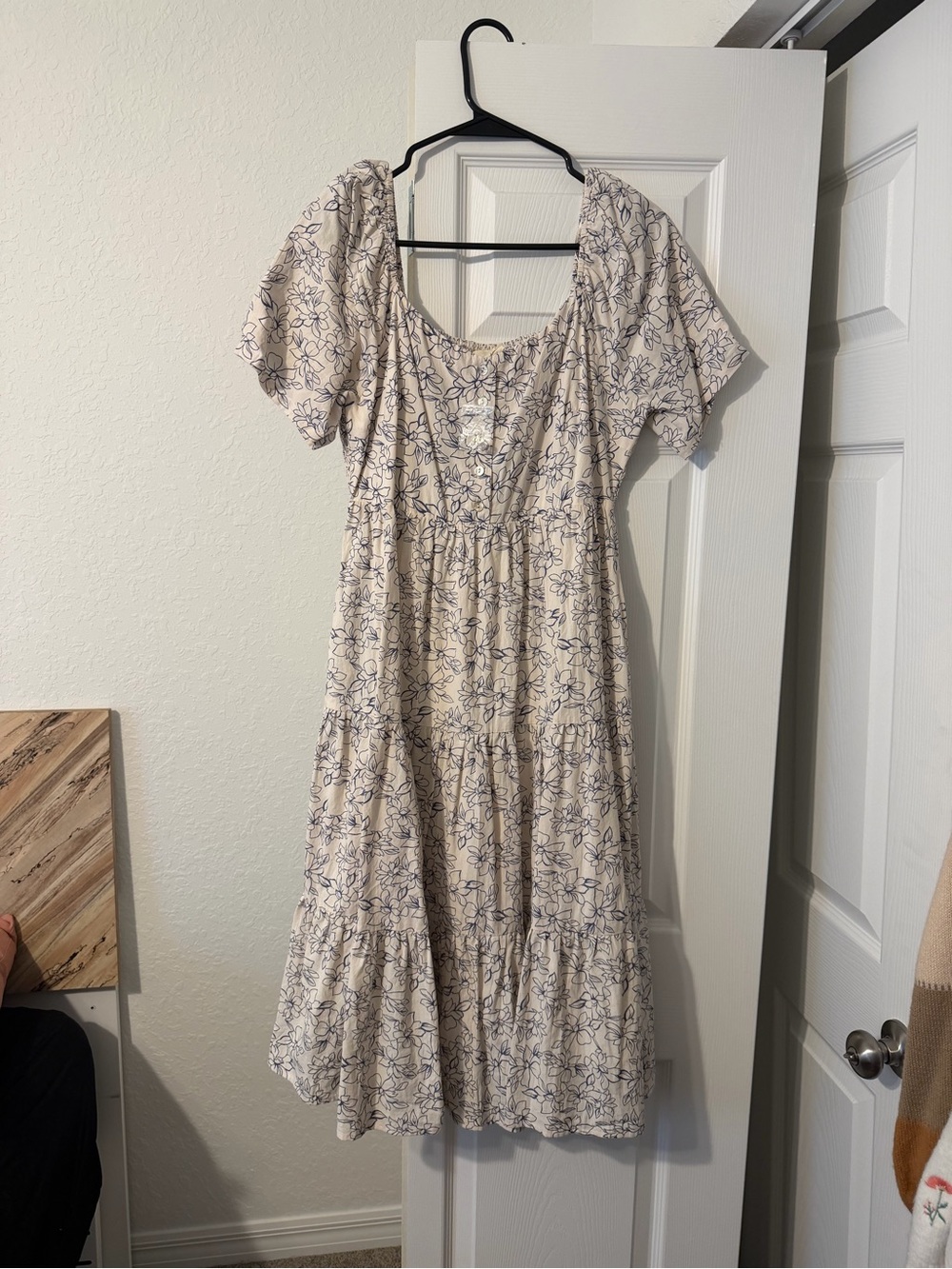 Dress up Cream and Blue Floral Tiered Maxi Dress